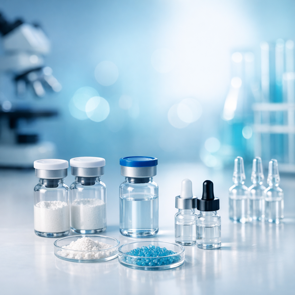 Research peptide vials and laboratory compounds